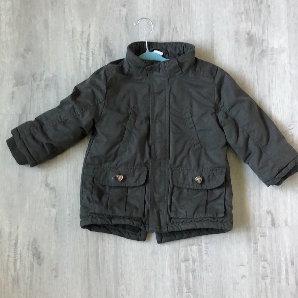 H&M unisex kids Olive Green puffer parka jacket size 1/12-2 yrs.